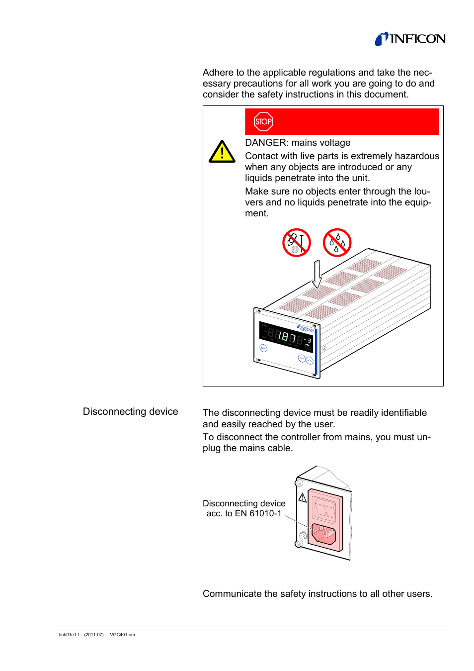 3 general safety instructions | INFICON VGC401 Single-Channel Controller User Manual | Page 7 / 94