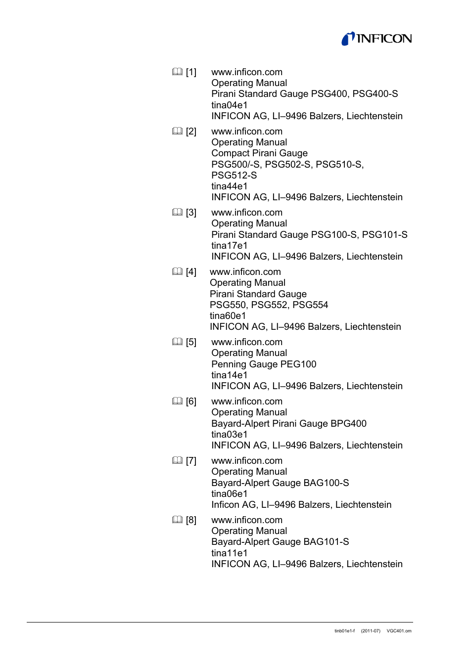 D: literature | INFICON VGC401 Single-Channel Controller User Manual | Page 86 / 94