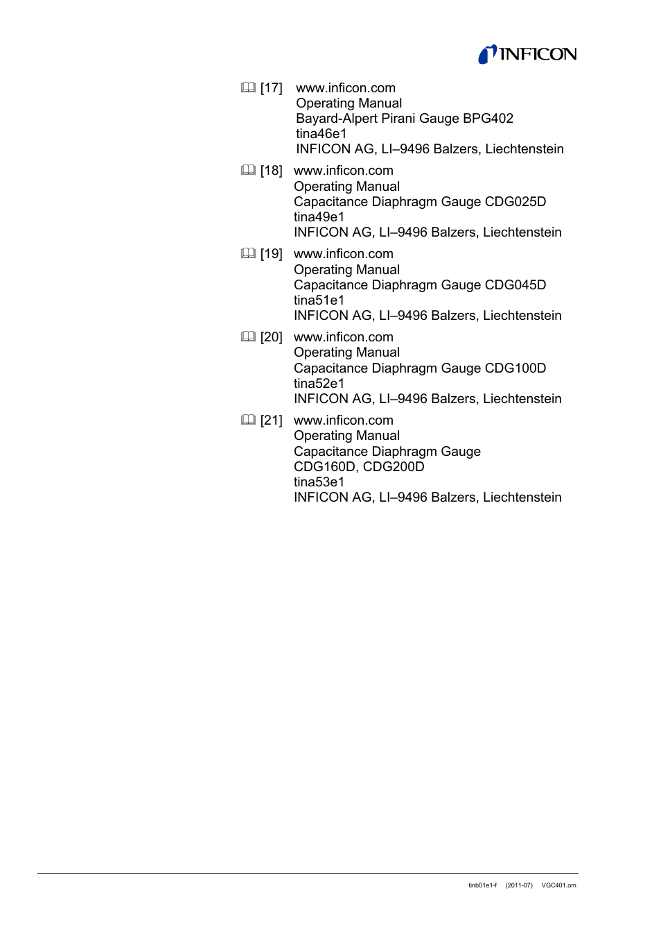 INFICON VGC401 Single-Channel Controller User Manual | Page 88 / 94
