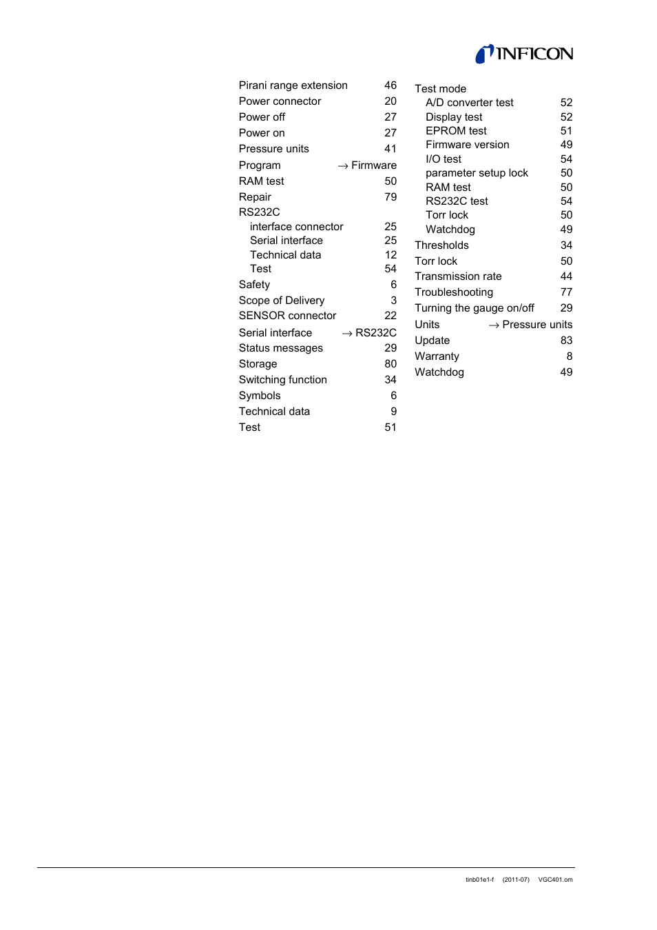 INFICON VGC401 Single-Channel Controller User Manual | Page 90 / 94