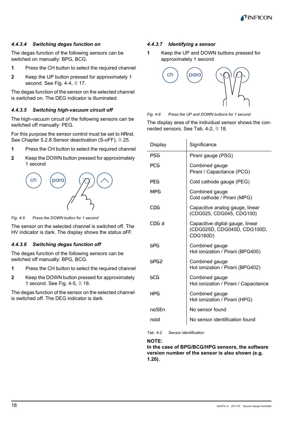 Tab. 4-2,  18 | INFICON VGC403 Three-Channel Measurement and Control Unit User Manual | Page 18 / 56