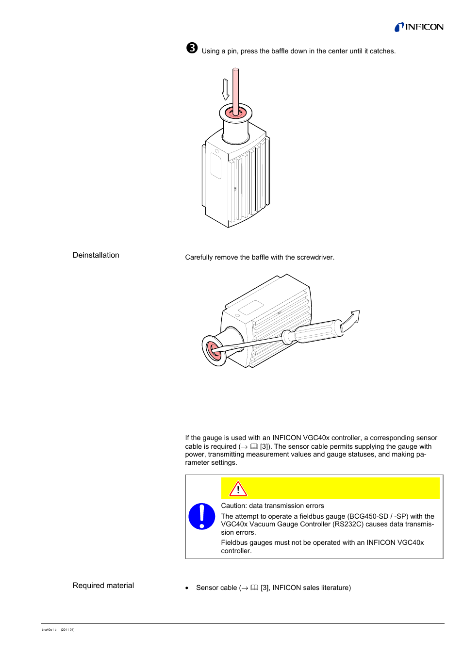 2 power connection, 1 use with inficon vgc40x vacuum gauge controller | INFICON BCG450 ATM to Ultra-High Vacuum Triple Gauge User Manual | Page 17 / 60