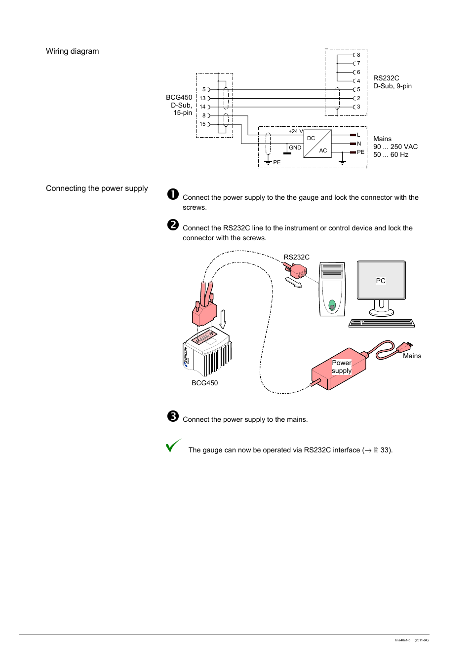 Wiring diagram connecting the power supply | INFICON BCG450 ATM to Ultra-High Vacuum Triple Gauge User Manual | Page 24 / 60