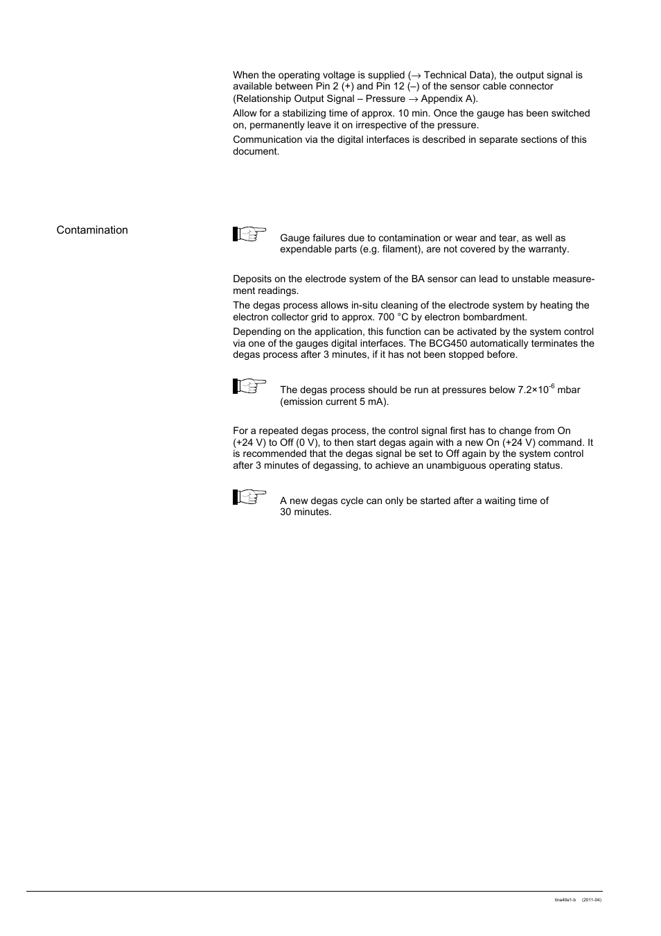 3 putting the gauge into operation 4.4 degas | INFICON BCG450 ATM to Ultra-High Vacuum Triple Gauge User Manual | Page 28 / 60