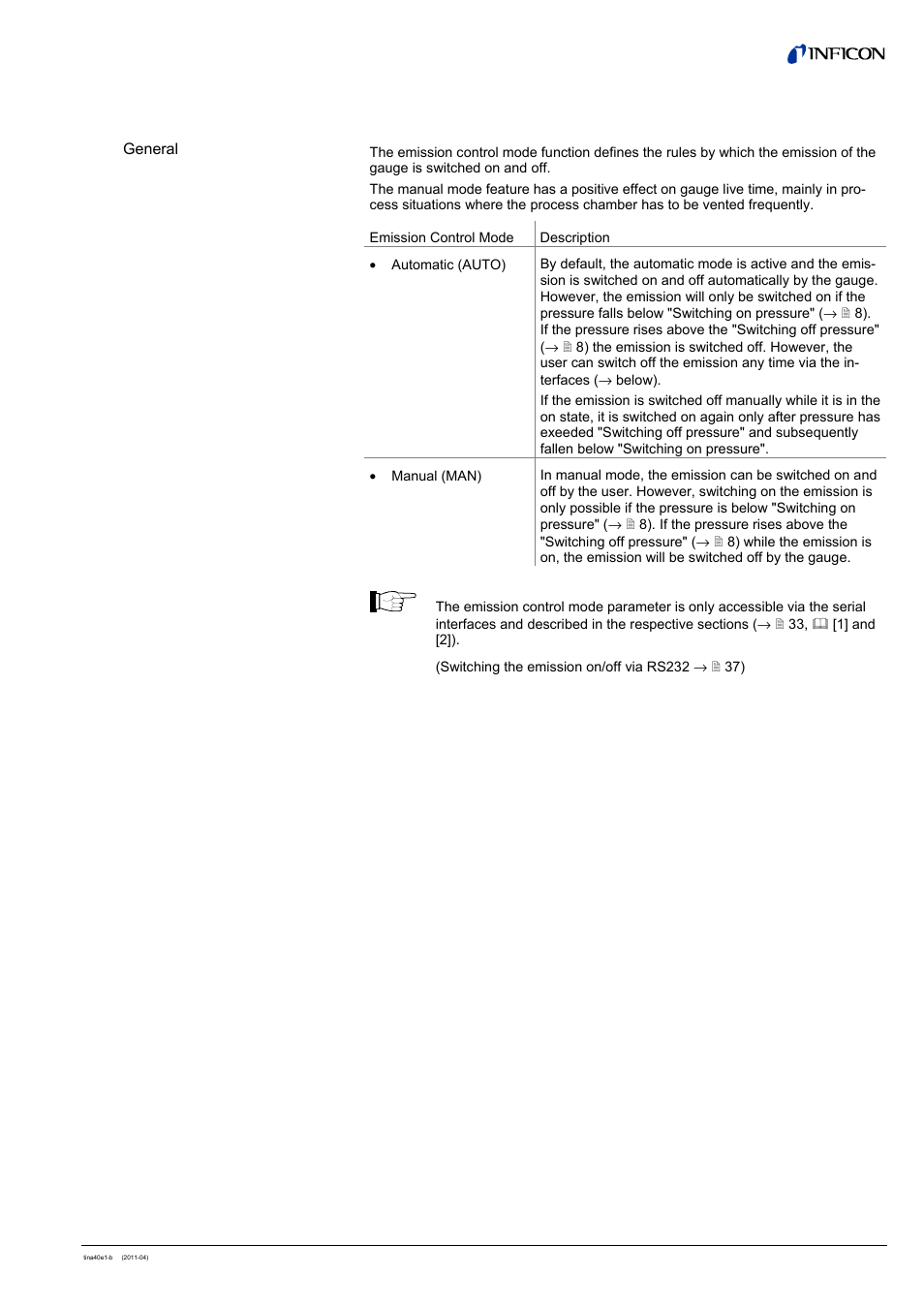 5 emission control mode | INFICON BCG450 ATM to Ultra-High Vacuum Triple Gauge User Manual | Page 29 / 60