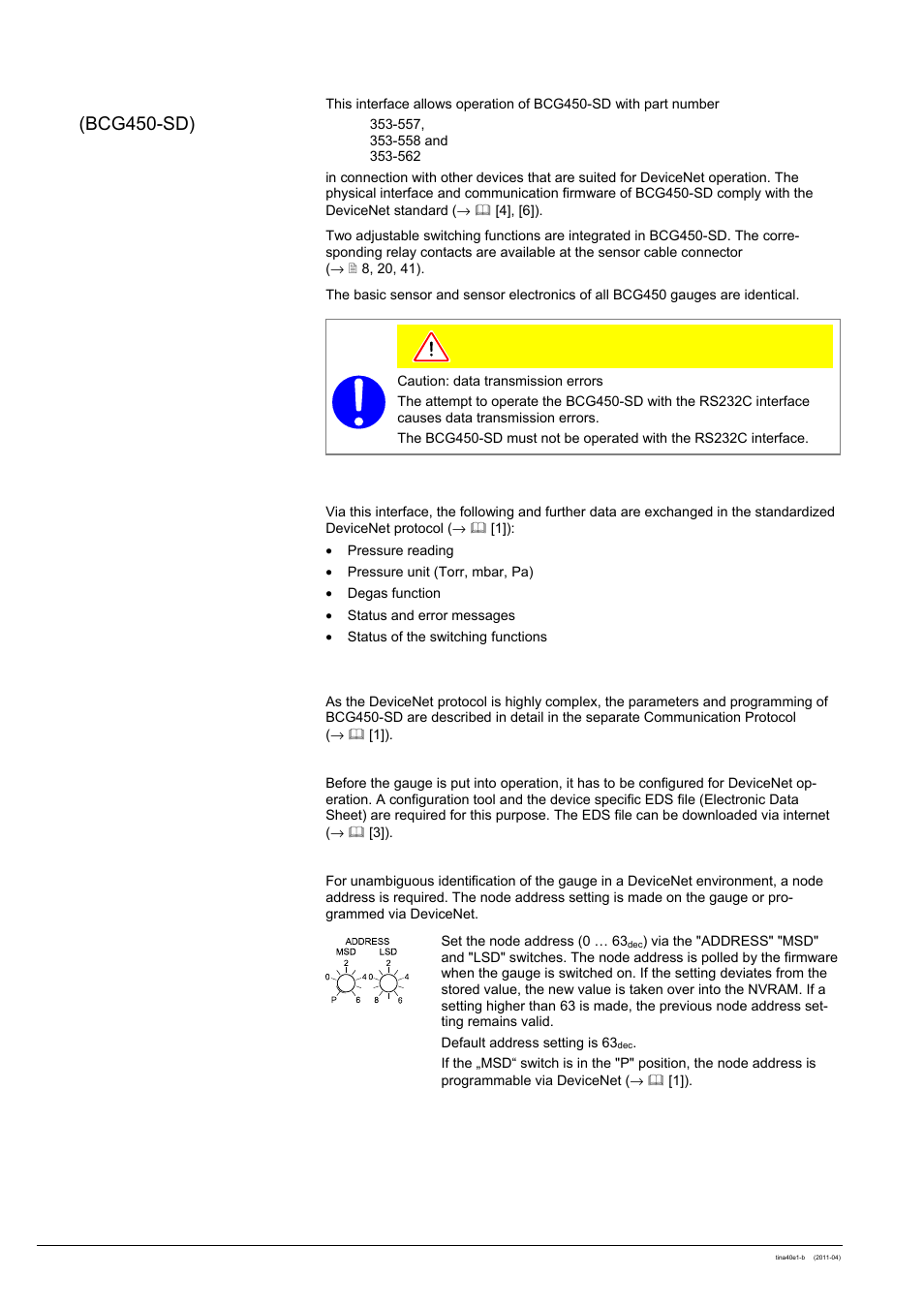 9 devicenet interface (bcg450-sd) | INFICON BCG450 ATM to Ultra-High Vacuum Triple Gauge User Manual | Page 38 / 60