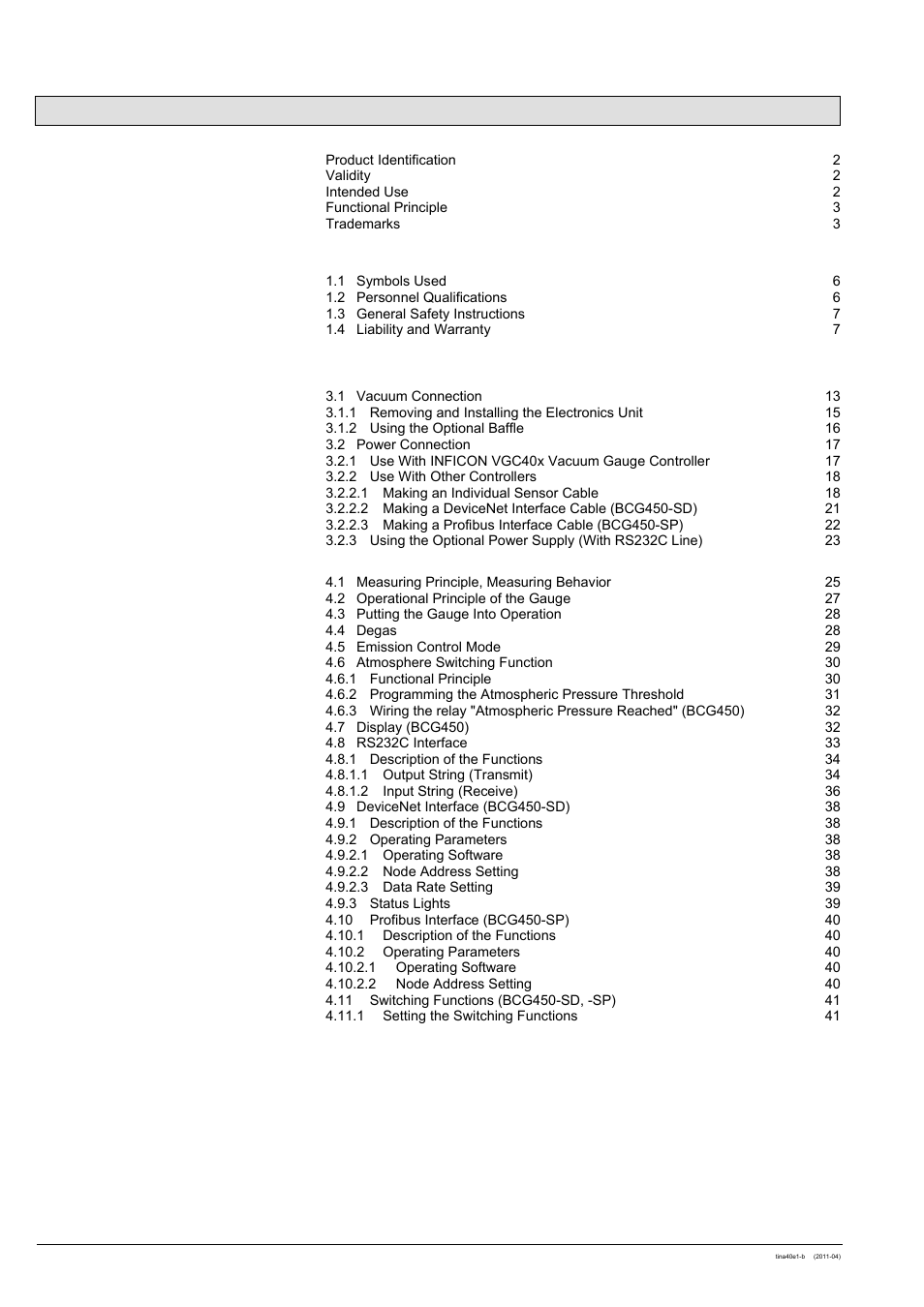 INFICON BCG450 ATM to Ultra-High Vacuum Triple Gauge User Manual | Page 4 / 60