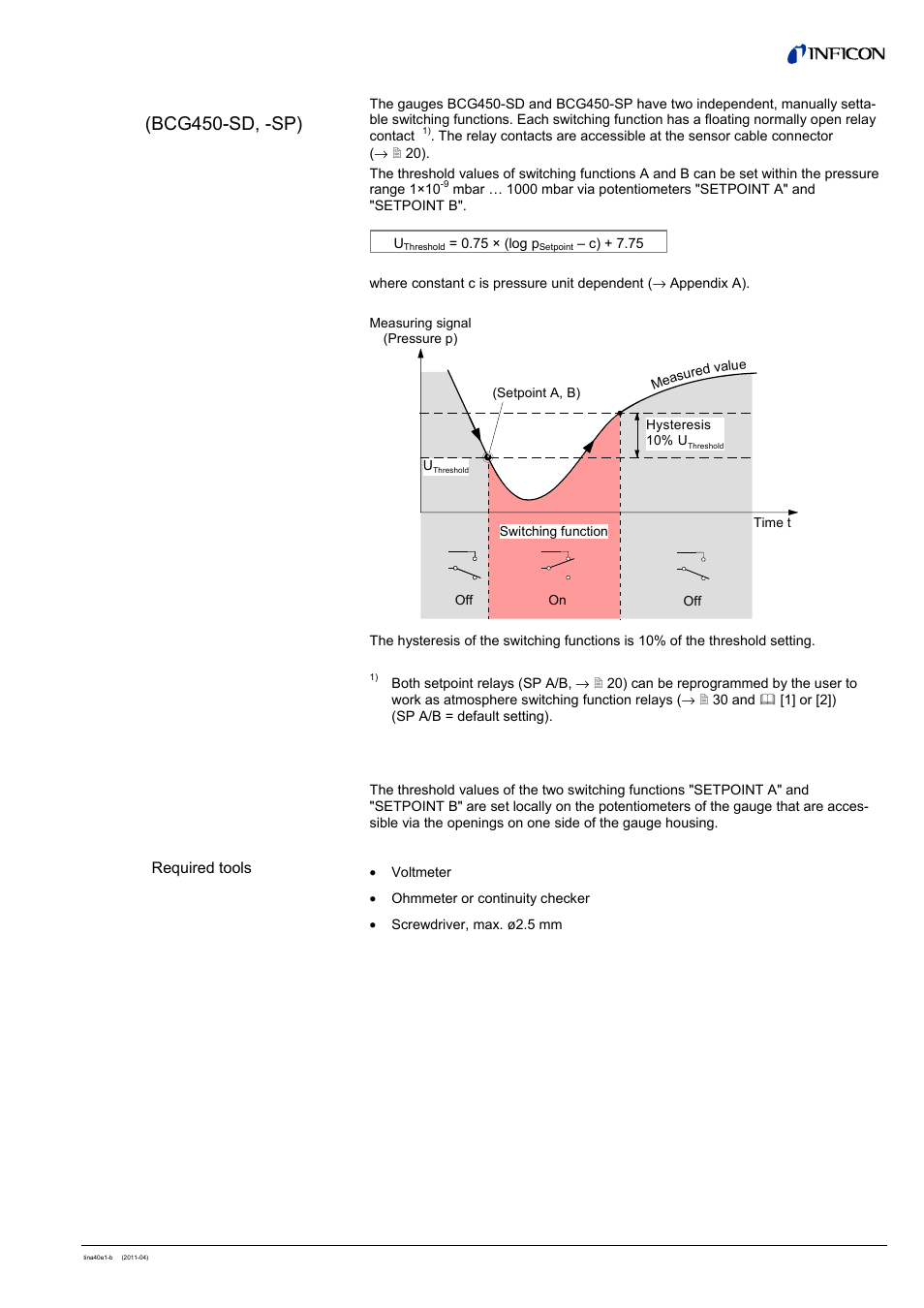 1 setting the switching functions | INFICON BCG450 ATM to Ultra-High Vacuum Triple Gauge User Manual | Page 41 / 60