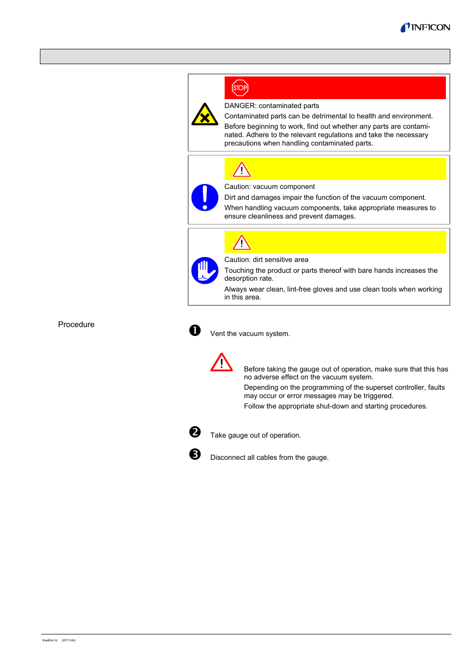 5 deinstallation, Procedure | INFICON BCG450 ATM to Ultra-High Vacuum Triple Gauge User Manual | Page 43 / 60