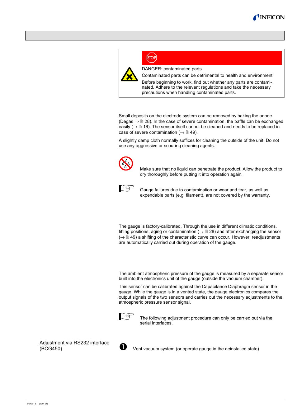 6 maintenance, repair, 1 maintenance, 1 cleaning the gauge | INFICON BCG450 ATM to Ultra-High Vacuum Triple Gauge User Manual | Page 45 / 60