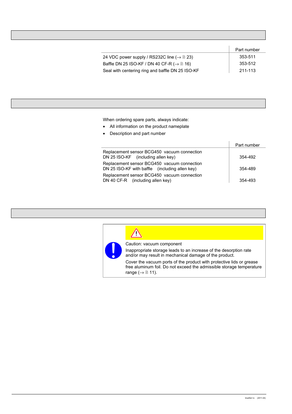 7 options, 8 spare parts, 9 storage | INFICON BCG450 ATM to Ultra-High Vacuum Triple Gauge User Manual | Page 50 / 60