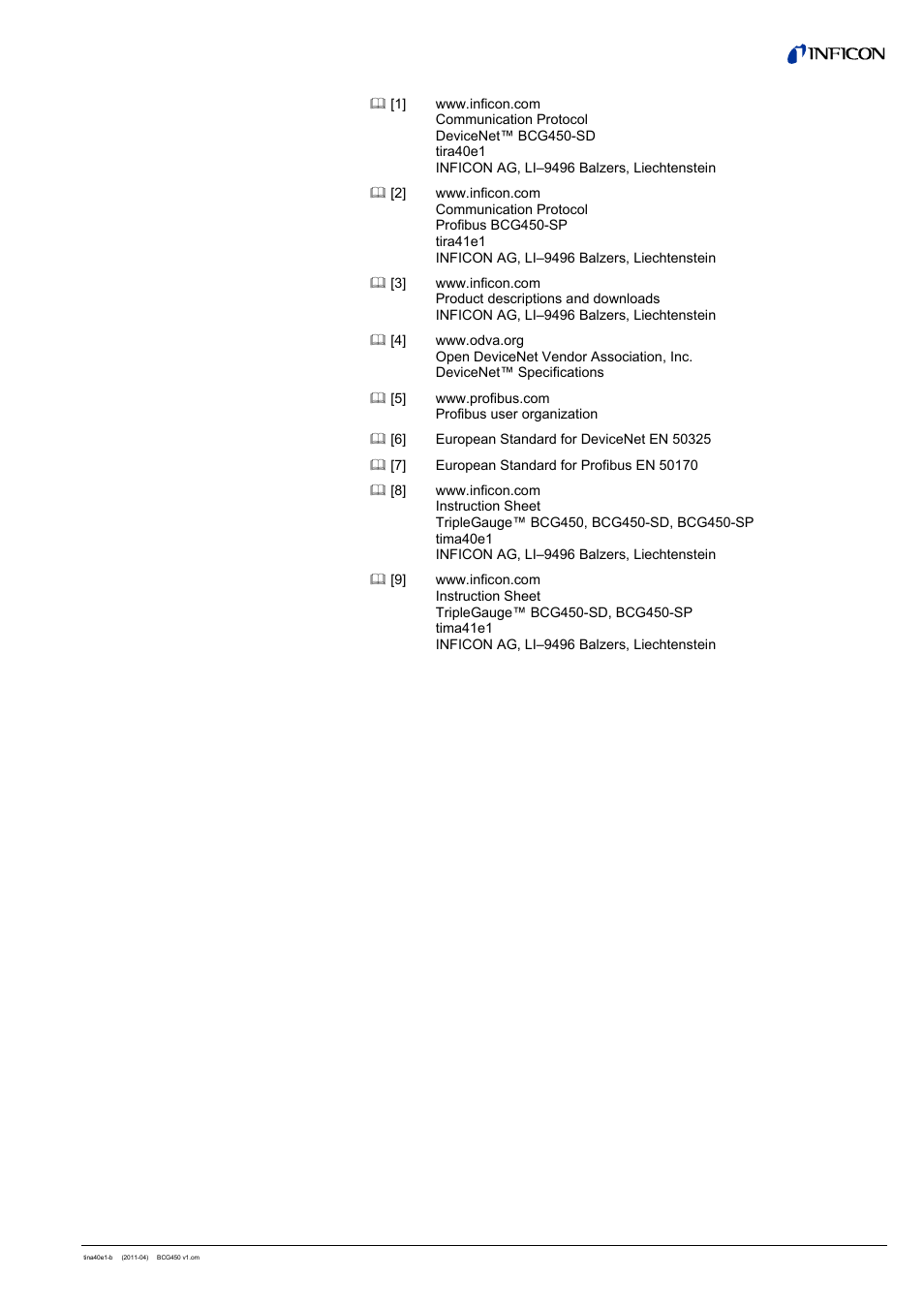 C: literature | INFICON BCG450 ATM to Ultra-High Vacuum Triple Gauge User Manual | Page 55 / 60