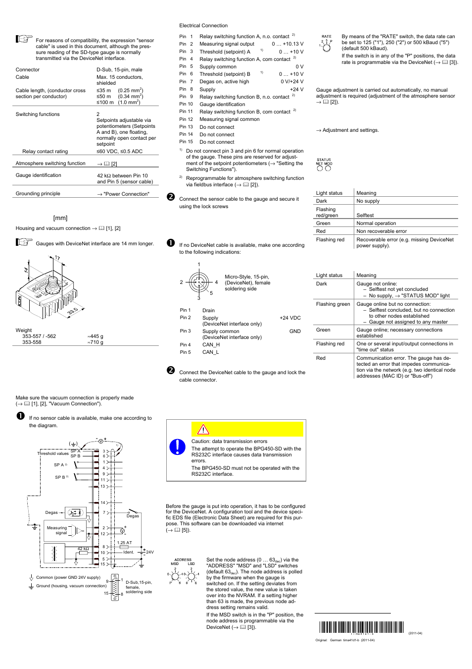 Power connection, Operation | INFICON BCG450-SP ATM to Ultra-High Vacuum Triple Gauge (Profibus) User Manual | Page 2 / 4
