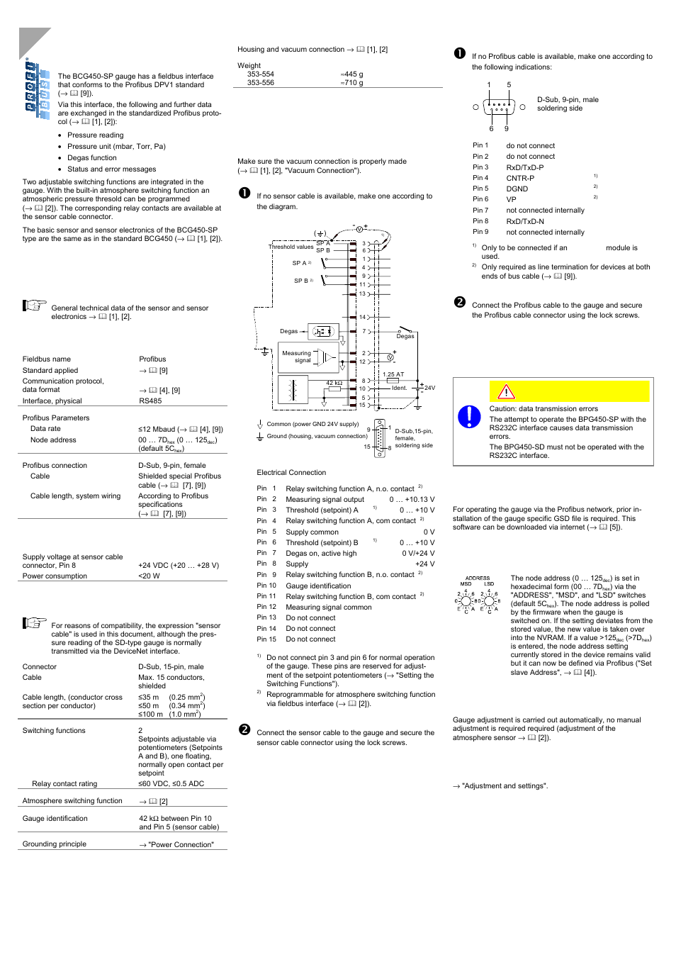 Bcg450-sp, General information, Technical data bcg450-sp | Power connection, Operation | INFICON BCG450-SP ATM to Ultra-High Vacuum Triple Gauge (Profibus) User Manual | Page 3 / 4