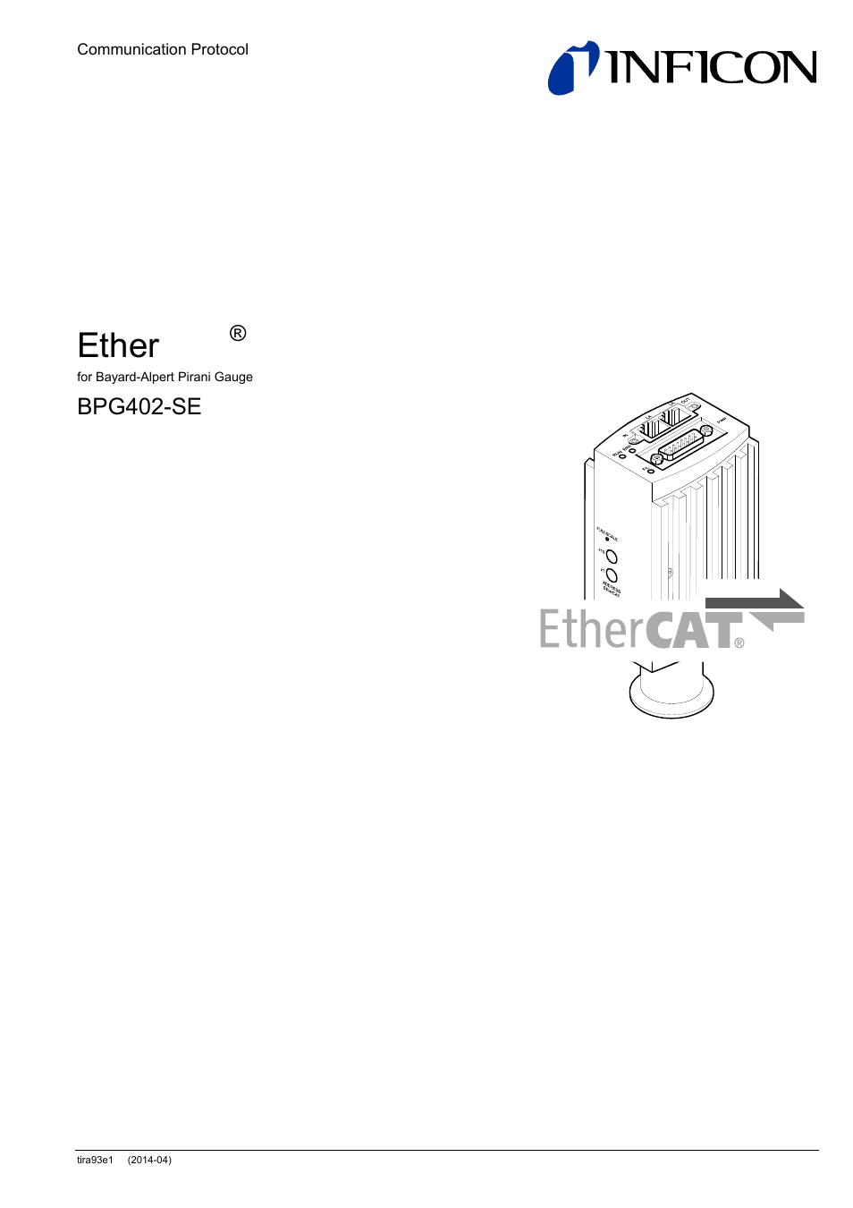 INFICON BPG402-SE ATM to Ultra-High Vacuum Gauge (EtherCAT) User Manual | 34 pages