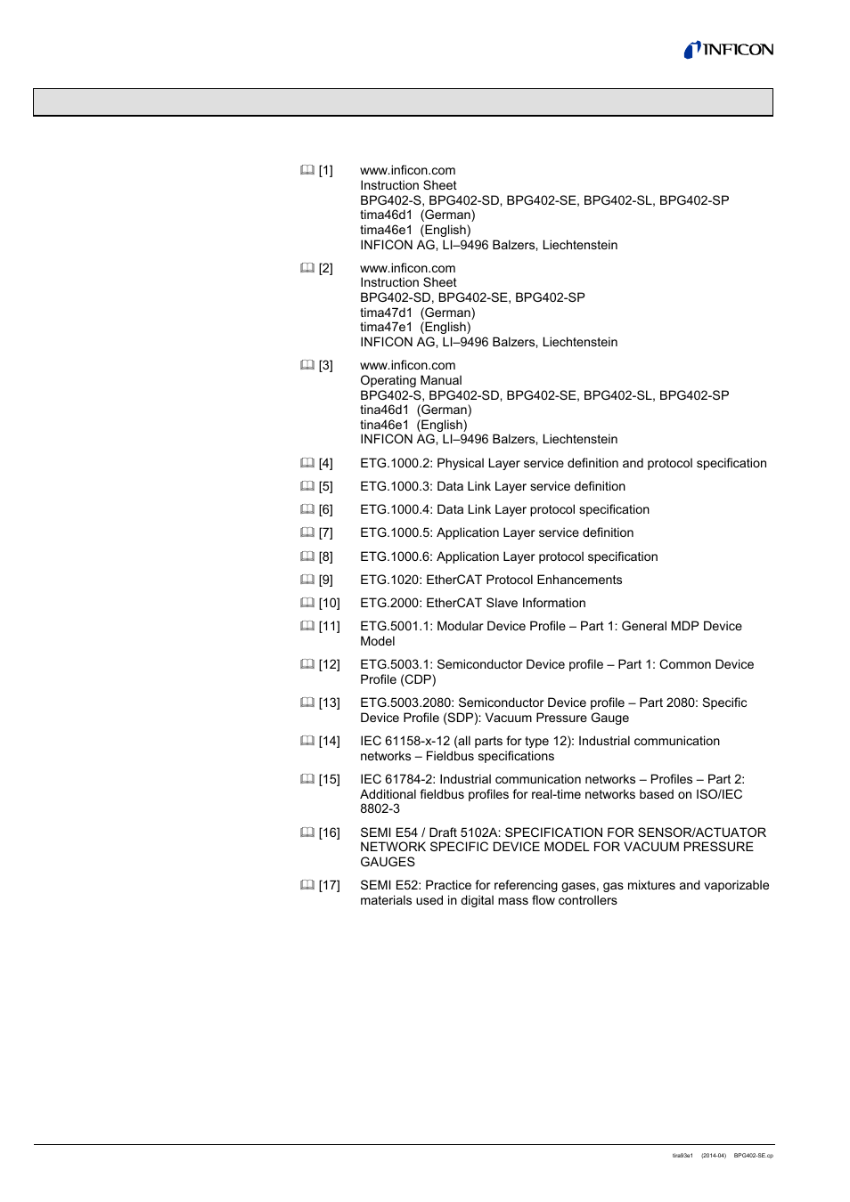 Appendix, A: literature | INFICON BPG402-SE ATM to Ultra-High Vacuum Gauge (EtherCAT) User Manual | Page 32 / 34