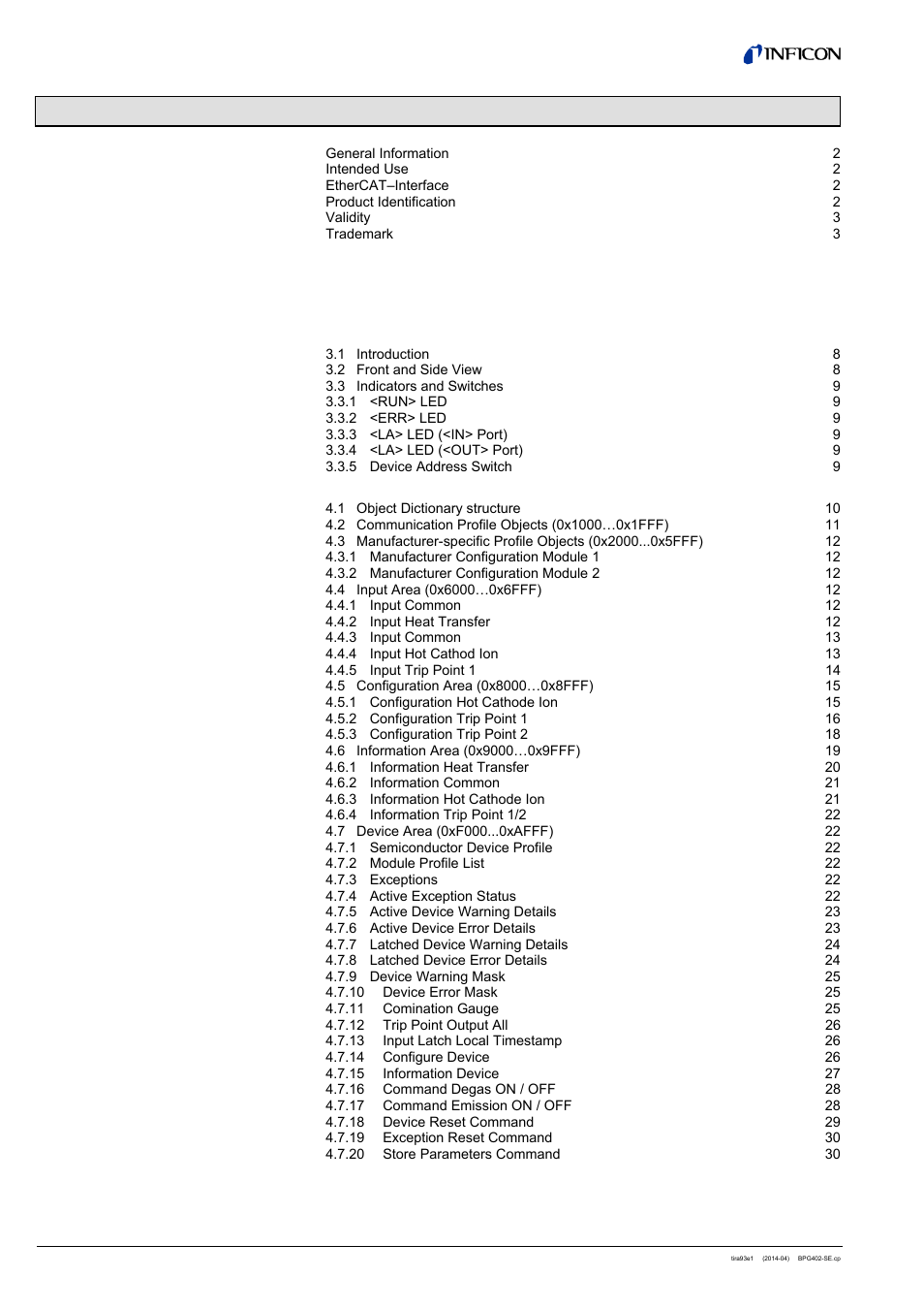 INFICON BPG402-SE ATM to Ultra-High Vacuum Gauge (EtherCAT) User Manual | Page 4 / 34