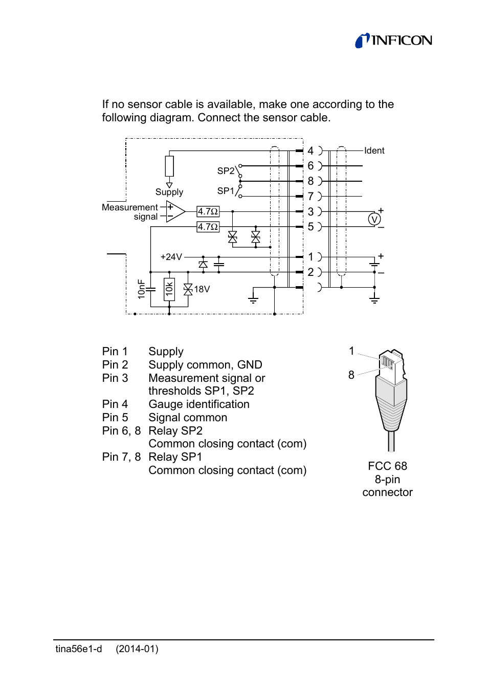 1 fcc 68, 8-pin connector | INFICON PCG55x ATM to Medium Vacuum Gauge User Manual | Page 29 / 72