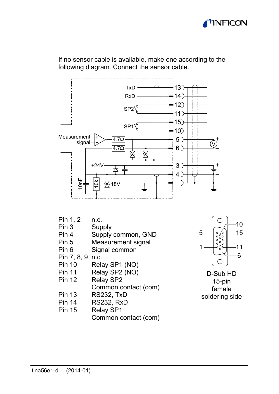 3 d-sub hd, 15-pin connector | INFICON PCG55x ATM to Medium Vacuum Gauge User Manual | Page 31 / 72