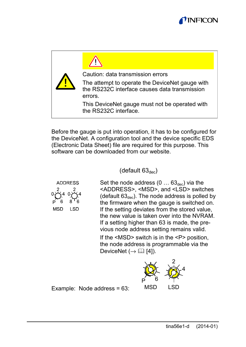 6 devicenet operation | INFICON PCG55x ATM to Medium Vacuum Gauge User Manual | Page 50 / 72