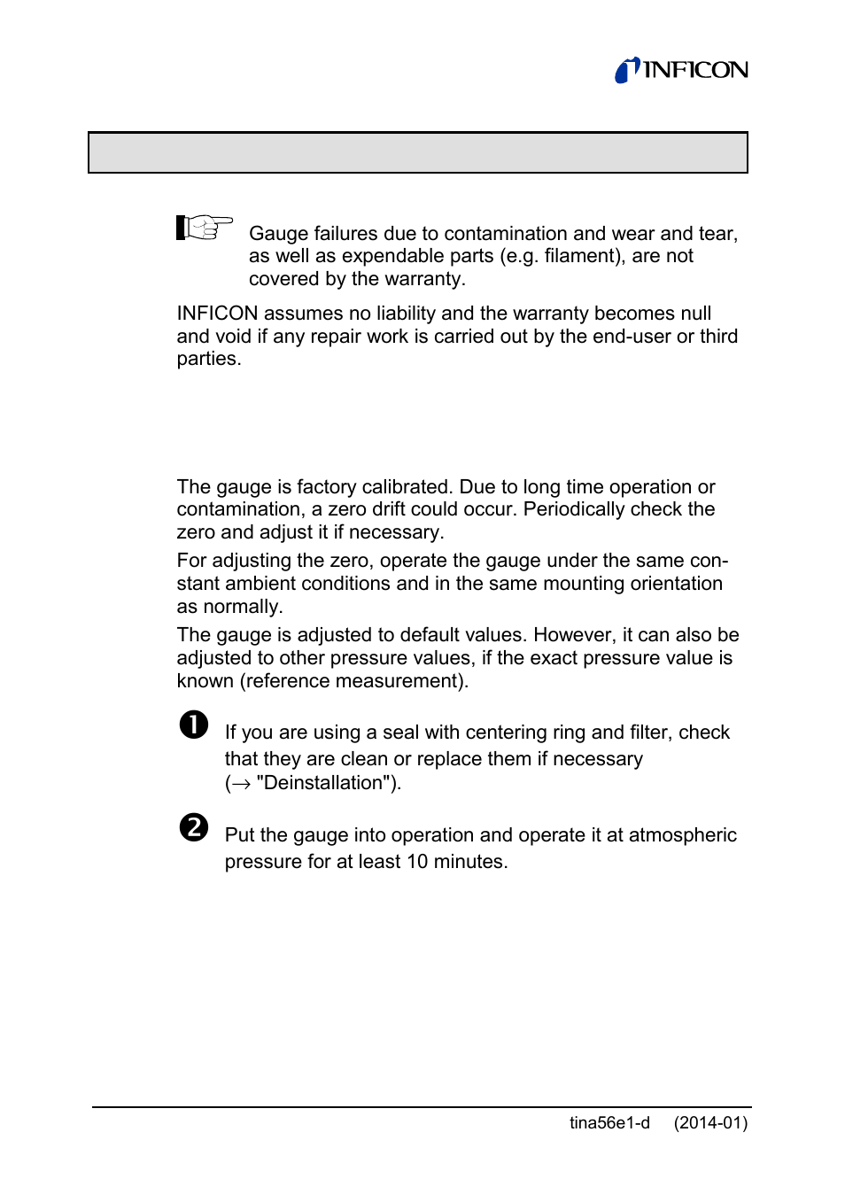 6 maintenance, repair, 1 adjusting the gauge | INFICON PCG55x ATM to Medium Vacuum Gauge User Manual | Page 58 / 72