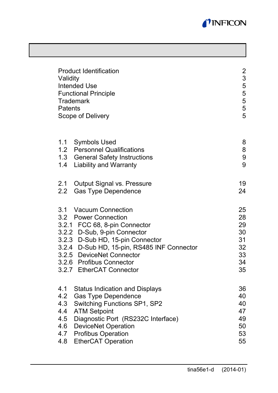 INFICON PCG55x ATM to Medium Vacuum Gauge User Manual | Page 6 / 72