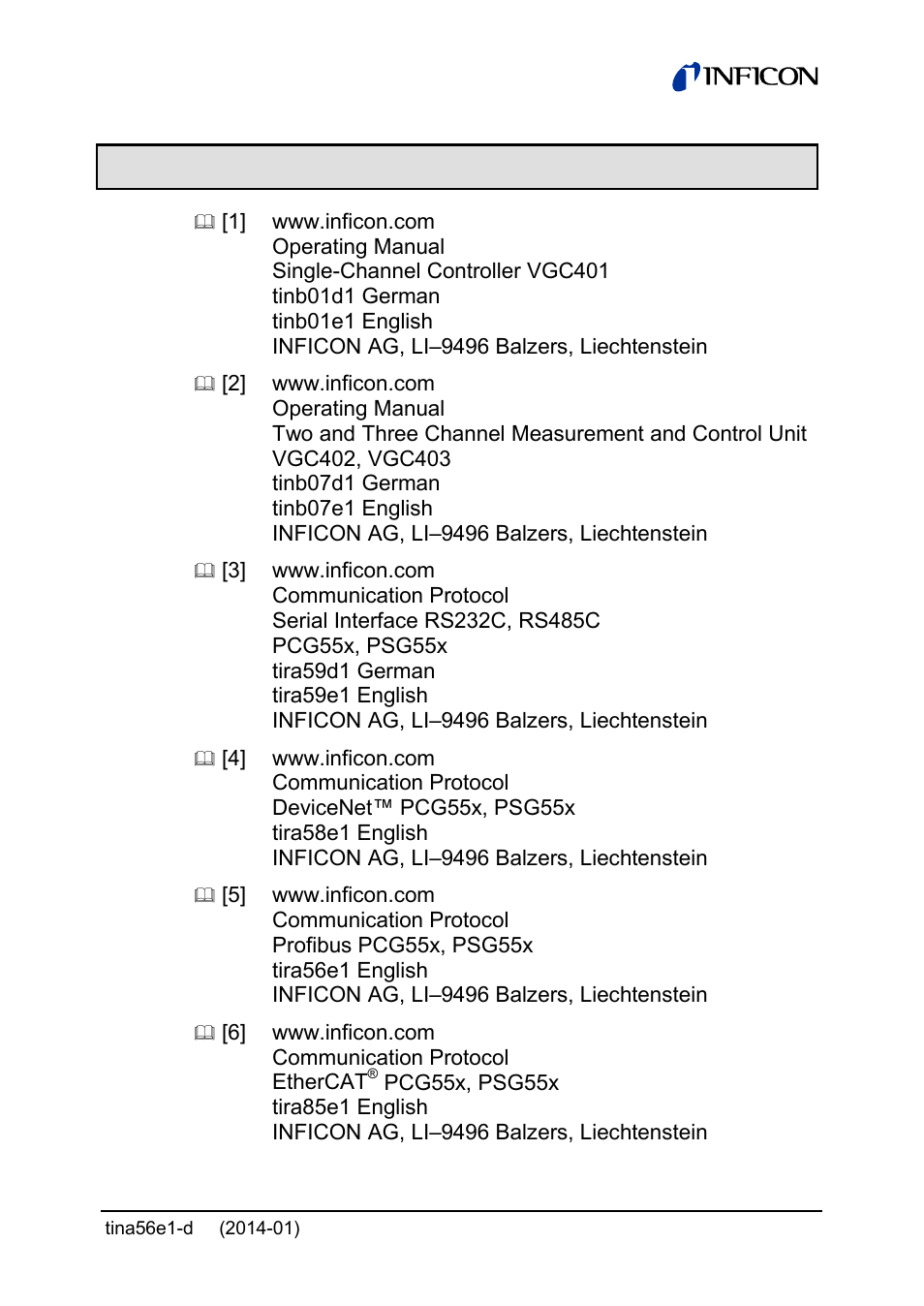 Further information | INFICON PCG55x ATM to Medium Vacuum Gauge User Manual | Page 69 / 72