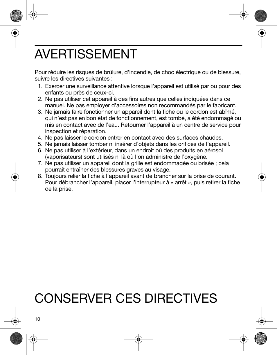 Avertissement, Conserver ces directives | Braun 4745 User Manual | Page 10 / 17