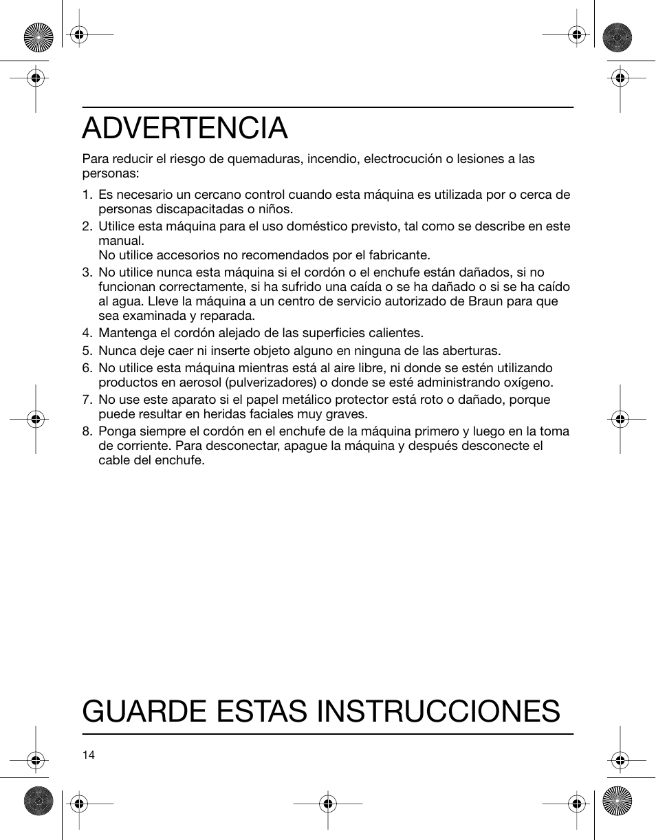 Advertencia, Guarde estas instrucciones | Braun 4745 User Manual | Page 14 / 17