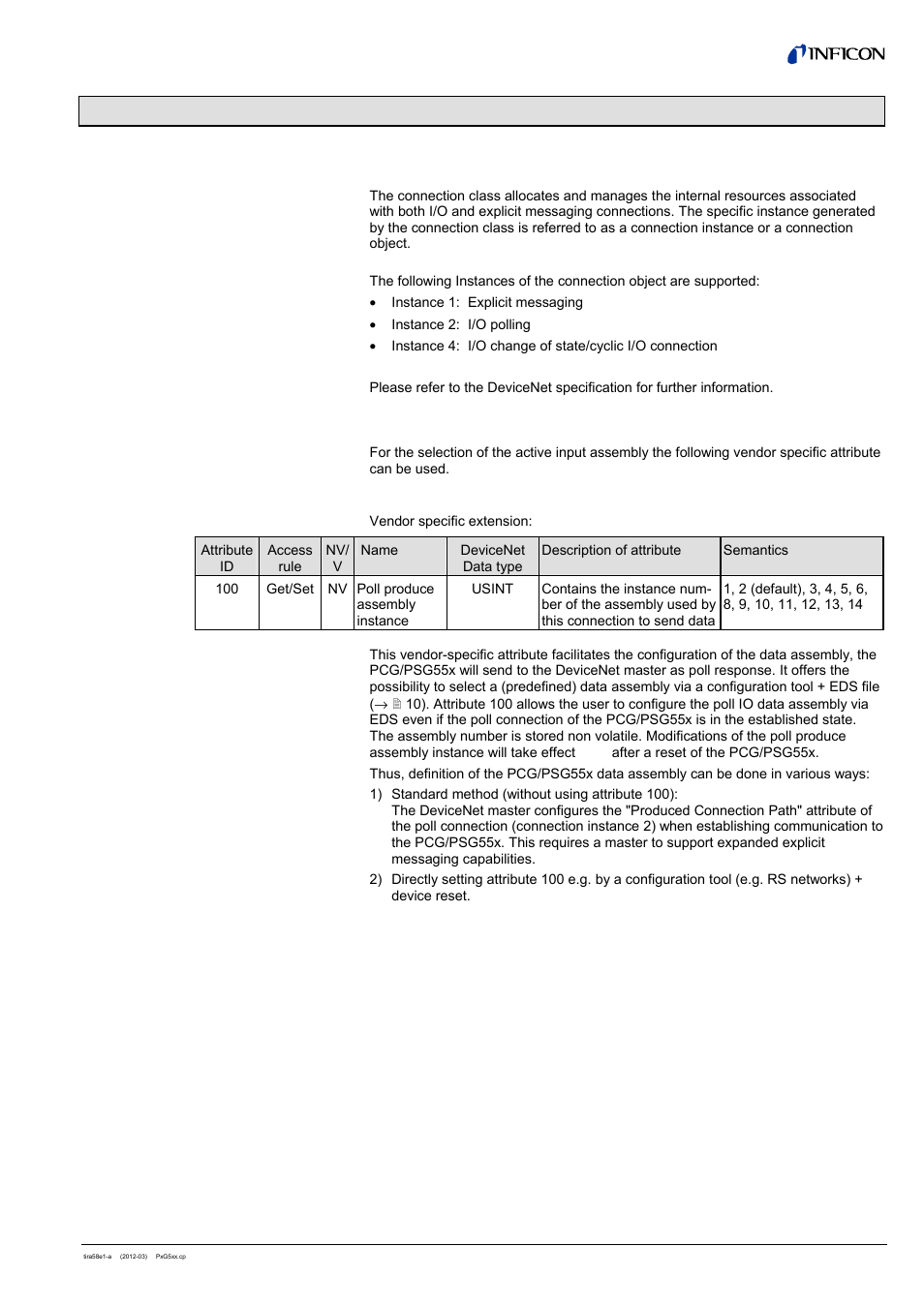4 object structure, 1 connection object | INFICON PSG55x ATM to Medium Vacuum Gauge (DeviceNet) User Manual | Page 11 / 44