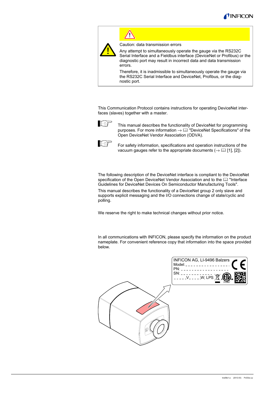 INFICON PSG55x ATM to Medium Vacuum Gauge (DeviceNet) User Manual | Page 2 / 44