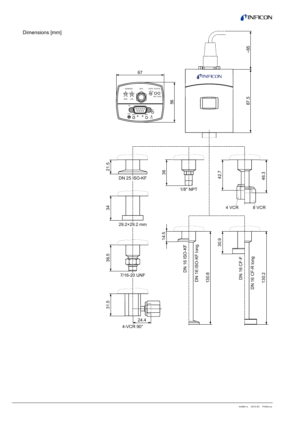 Dimensions [mm | INFICON PSG55x ATM to Medium Vacuum Gauge (DeviceNet) User Manual | Page 6 / 44