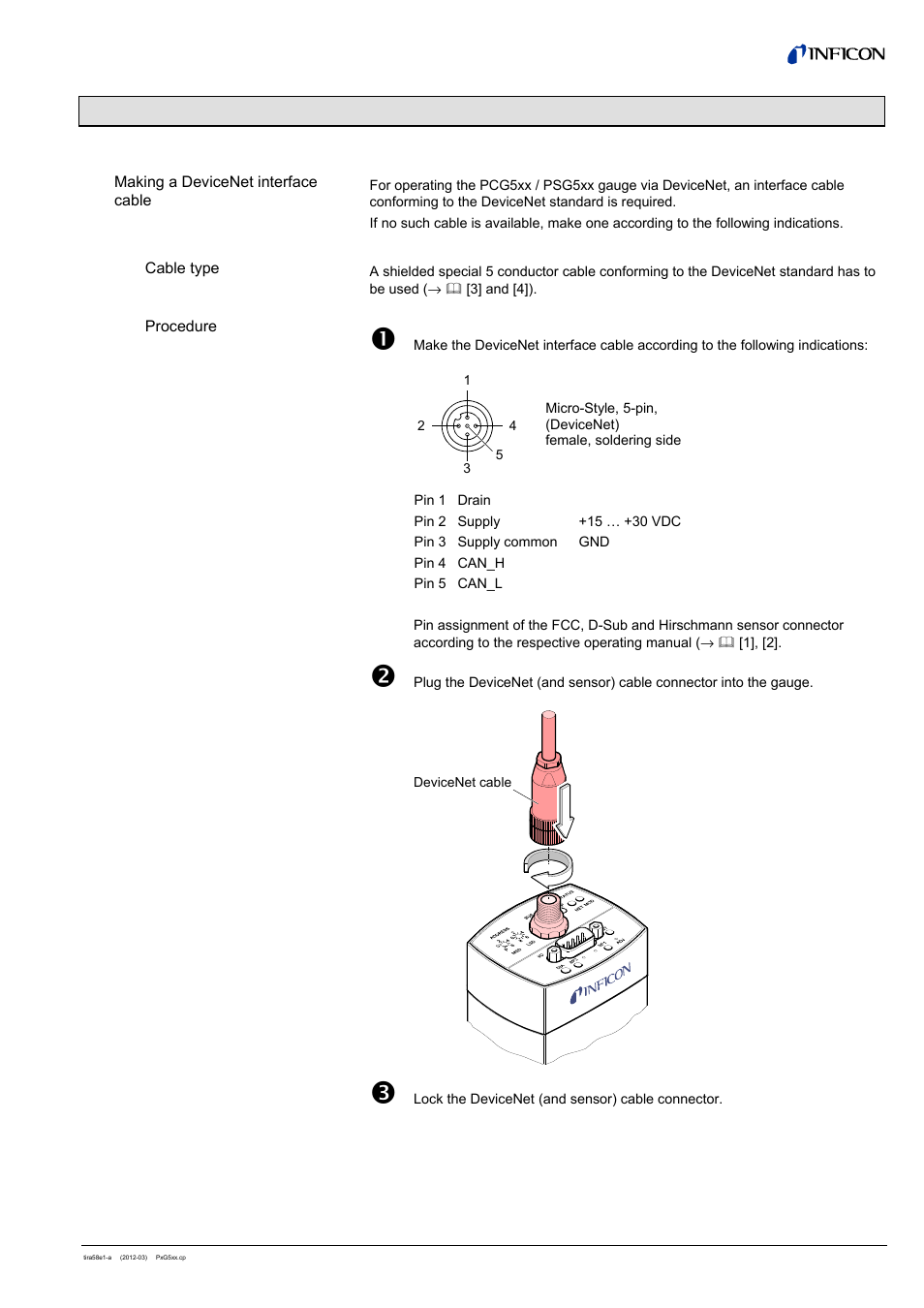 2 interface connection | INFICON PSG55x ATM to Medium Vacuum Gauge (DeviceNet) User Manual | Page 7 / 44