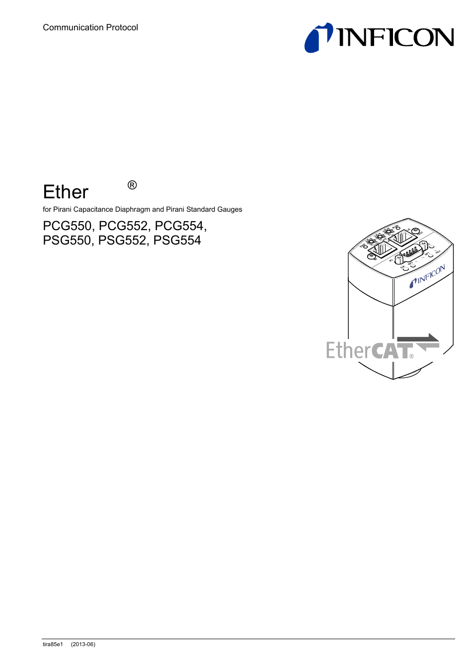 INFICON PSG55x ATM to Medium Vacuum Gauge (EtherCAT) User Manual | 58 pages