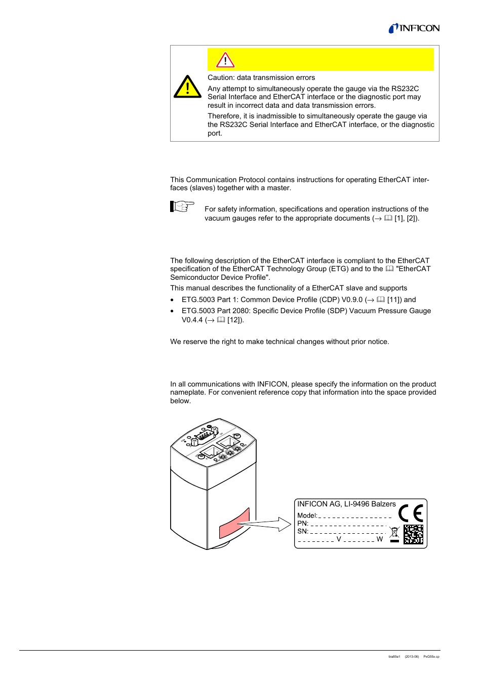 INFICON PSG55x ATM to Medium Vacuum Gauge (EtherCAT) User Manual | Page 2 / 58