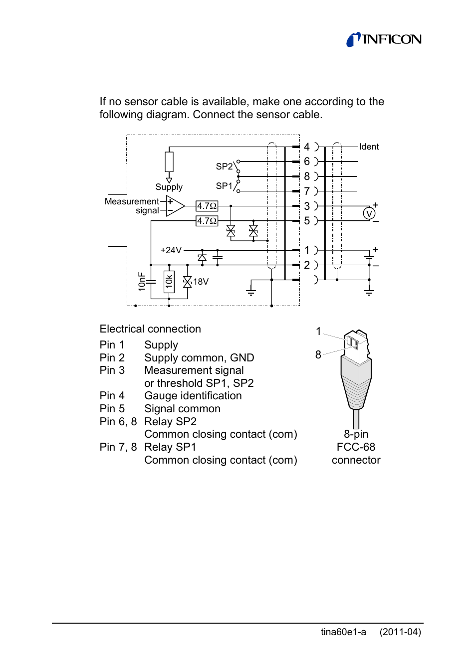 1 fcc 68, 8-pin connector | INFICON PSG55x ATM to Medium Vacuum Gauge User Manual | Page 28 / 64