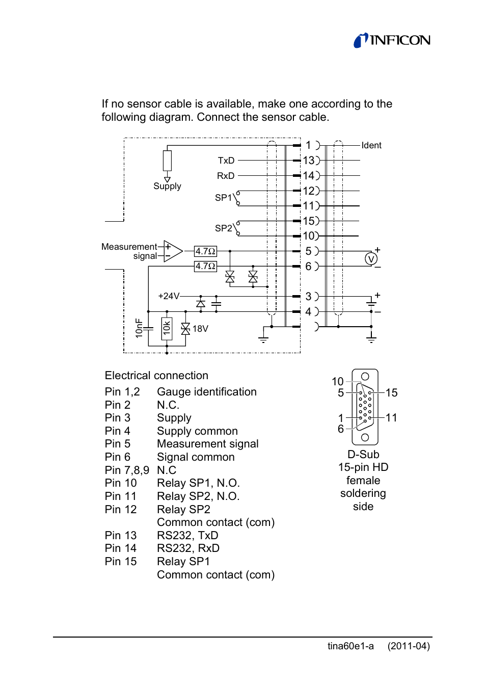 3 d-sub, 15-pin hd connector | INFICON PSG55x ATM to Medium Vacuum Gauge User Manual | Page 30 / 64