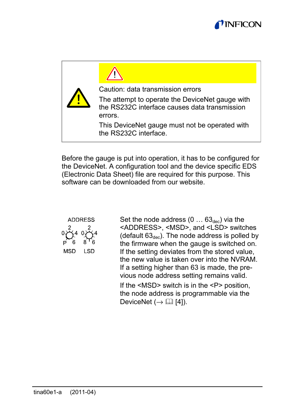 5 devicenet operation | INFICON PSG55x ATM to Medium Vacuum Gauge User Manual | Page 45 / 64