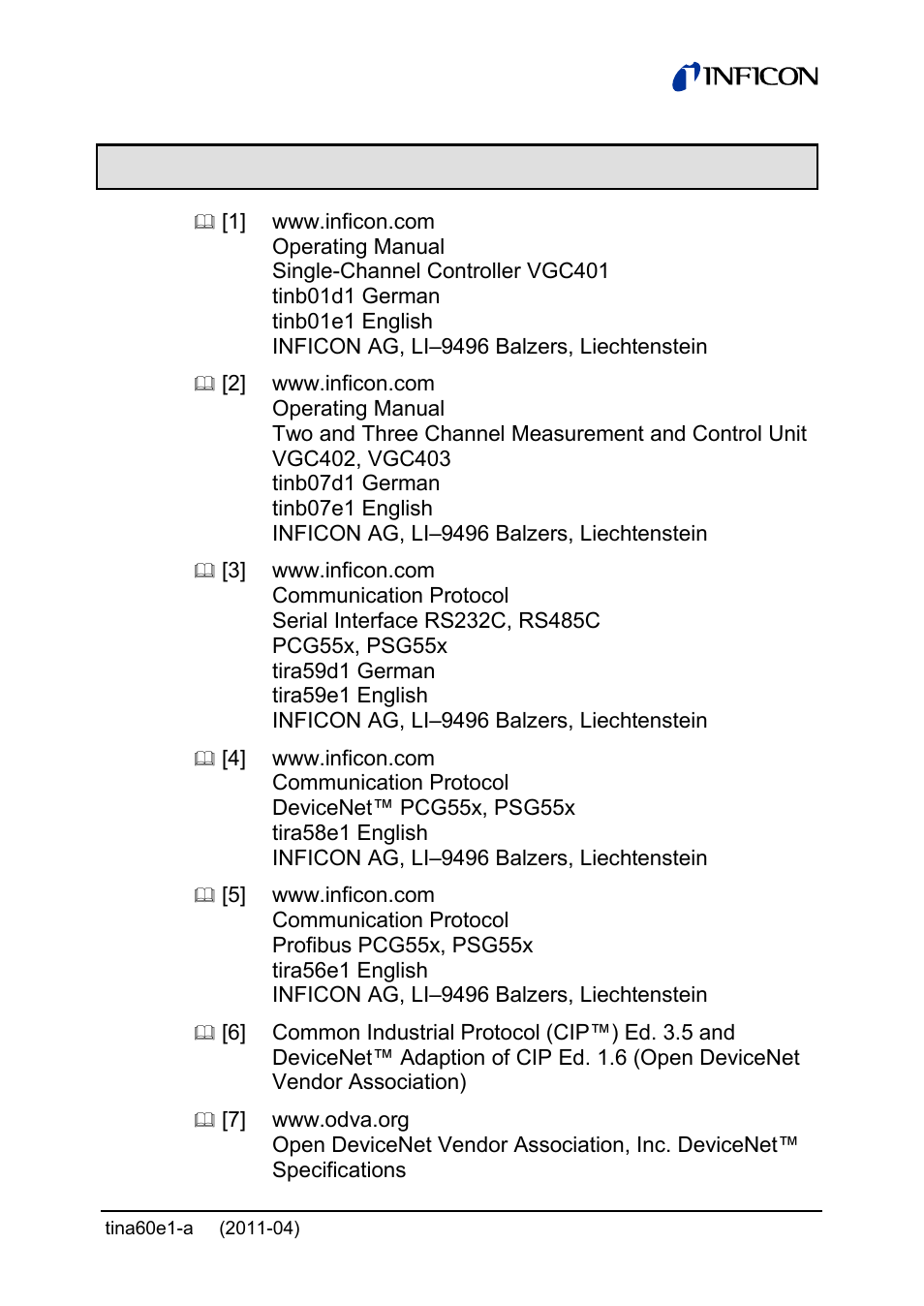Further information | INFICON PSG55x ATM to Medium Vacuum Gauge User Manual | Page 61 / 64