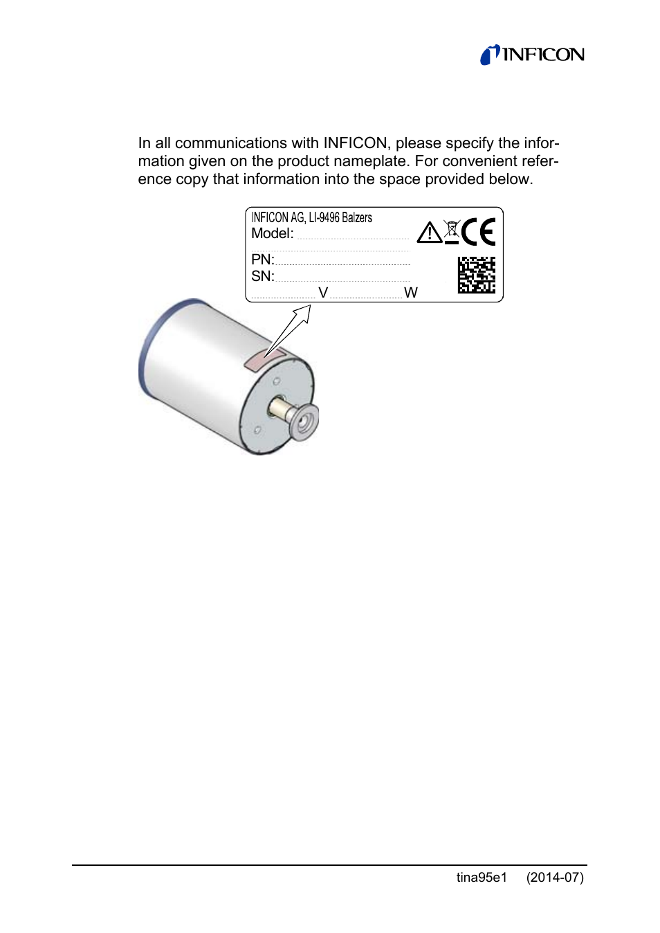 Product identification | INFICON Stripe CDG100Dhs 0.1 ... 1000Torr / mbar User Manual | Page 2 / 48