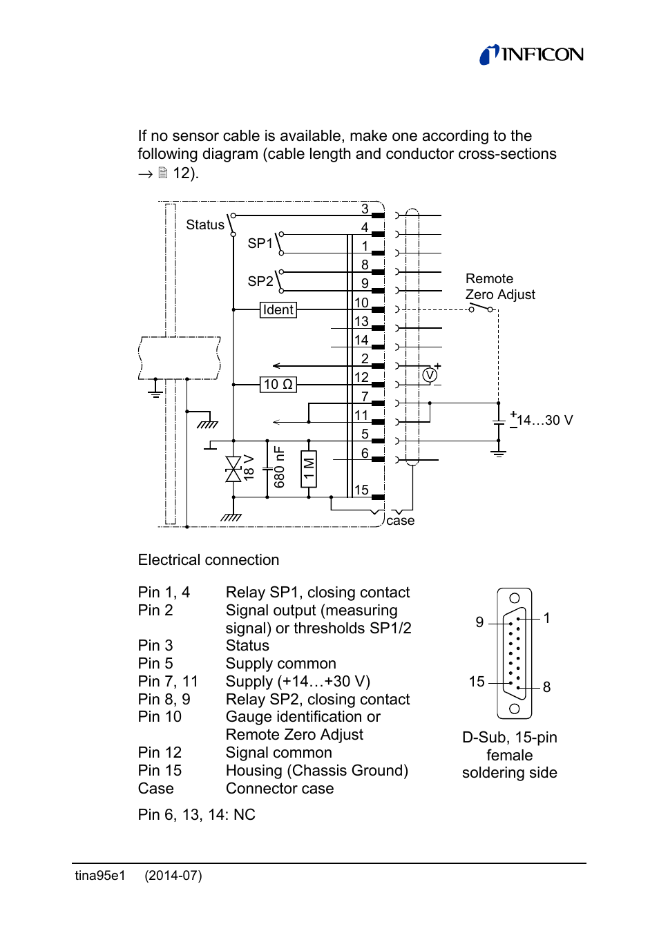 1 d-sub, 15-pin connector | INFICON Stripe CDG100Dhs 0.1 ... 1000Torr / mbar User Manual | Page 21 / 48