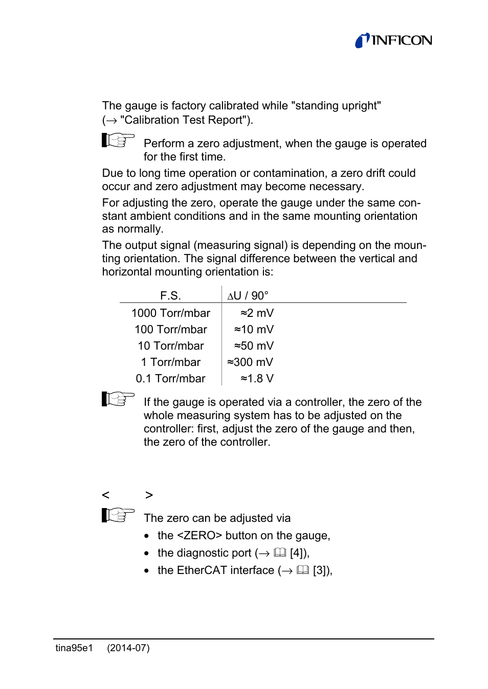 2 zeroing the gauge | INFICON Stripe CDG100Dhs 0.1 ... 1000Torr / mbar User Manual | Page 25 / 48