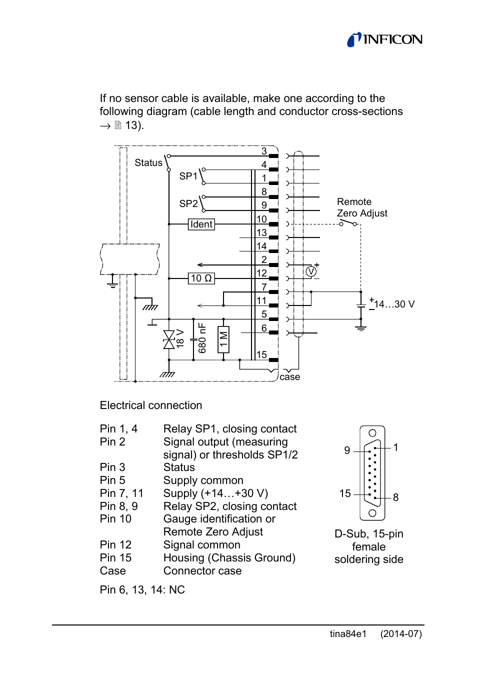 1 d-sub, 15-pin connector | INFICON Stripe CDG045Dhs 0.01 ... 1000Torr / mbar, new 10mTorr User Manual | Page 20 / 44