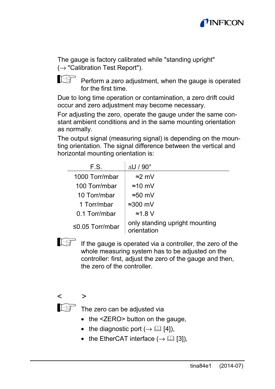 2 zeroing the gauge | INFICON Stripe CDG045Dhs 0.01 ... 1000Torr / mbar, new 10mTorr User Manual | Page 24 / 44