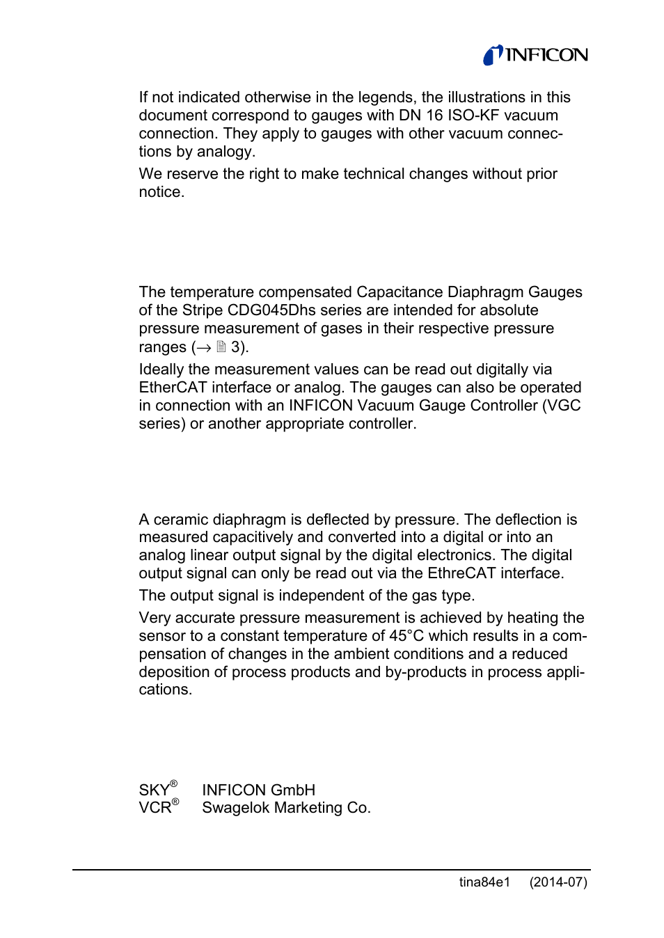 Intended use, Functional principle, Trademarks | INFICON Stripe CDG045Dhs 0.01 ... 1000Torr / mbar, new 10mTorr User Manual | Page 4 / 44