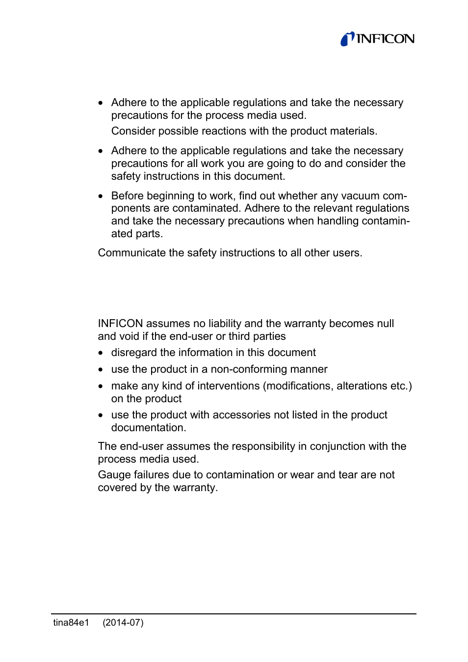 3 general safety instructions, 4 liability and warranty | INFICON Stripe CDG045Dhs 0.01 ... 1000Torr / mbar, new 10mTorr User Manual | Page 9 / 44