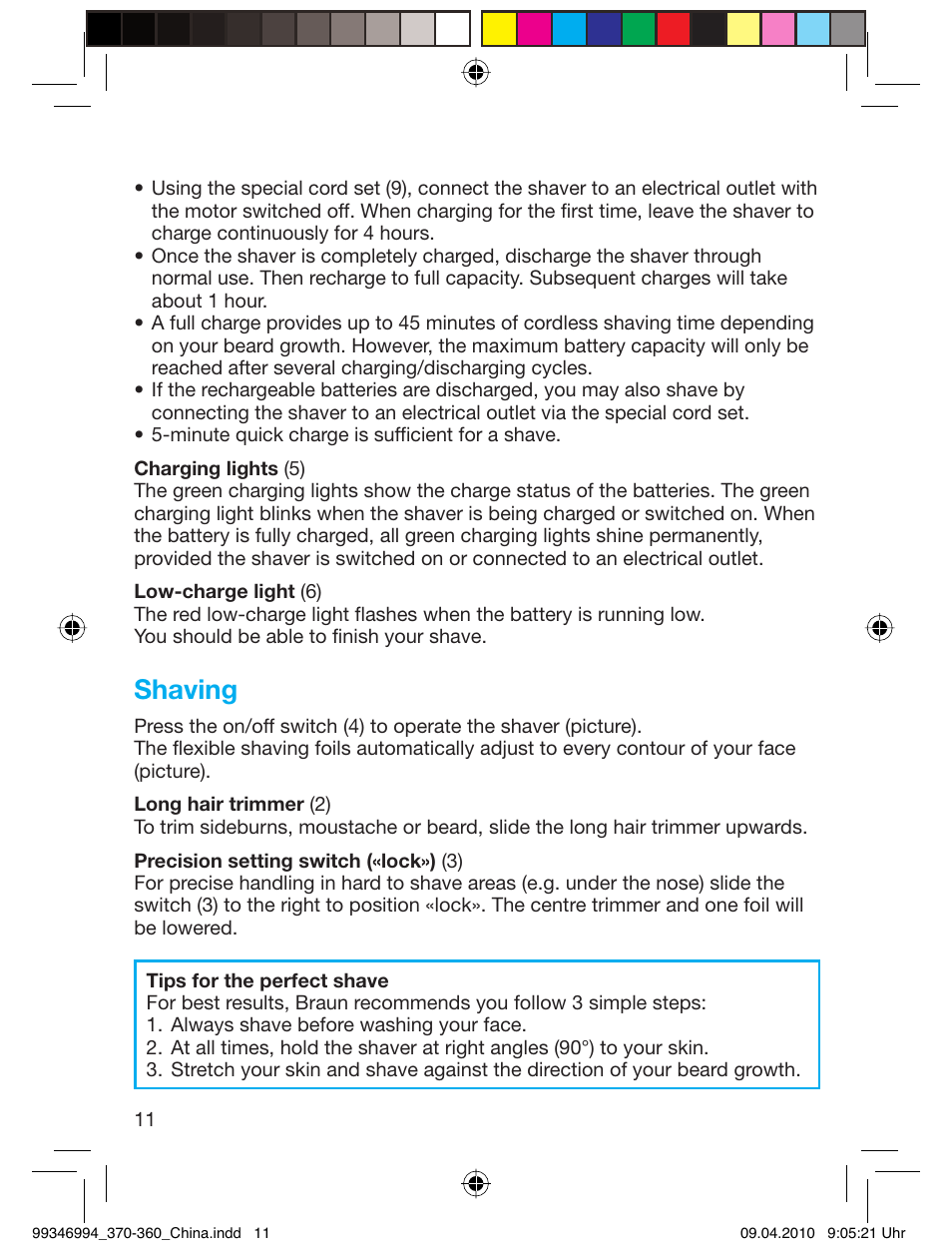 Shaving | Braun 5779 User Manual | Page 11 / 14