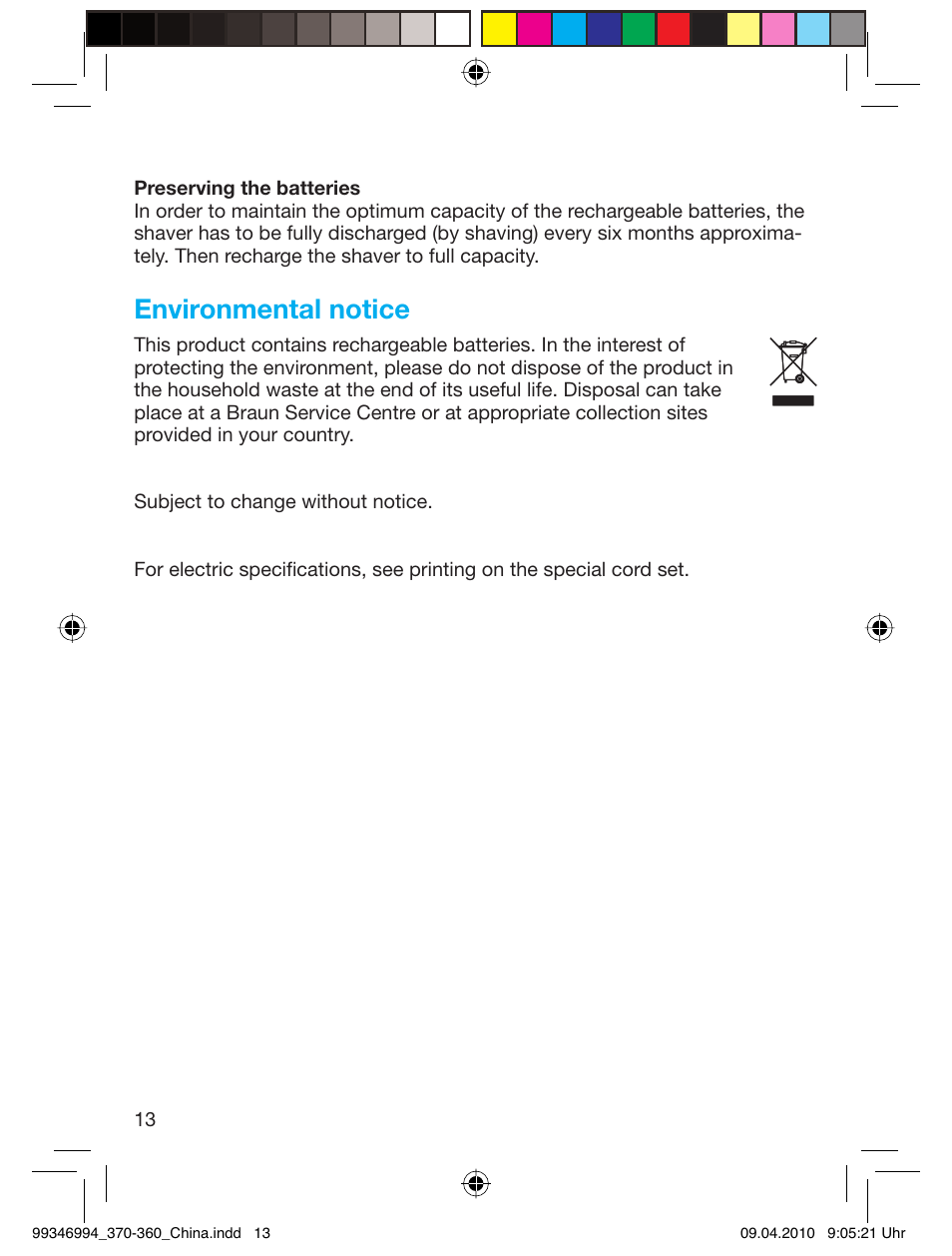 Environmental notice | Braun 5779 User Manual | Page 13 / 14