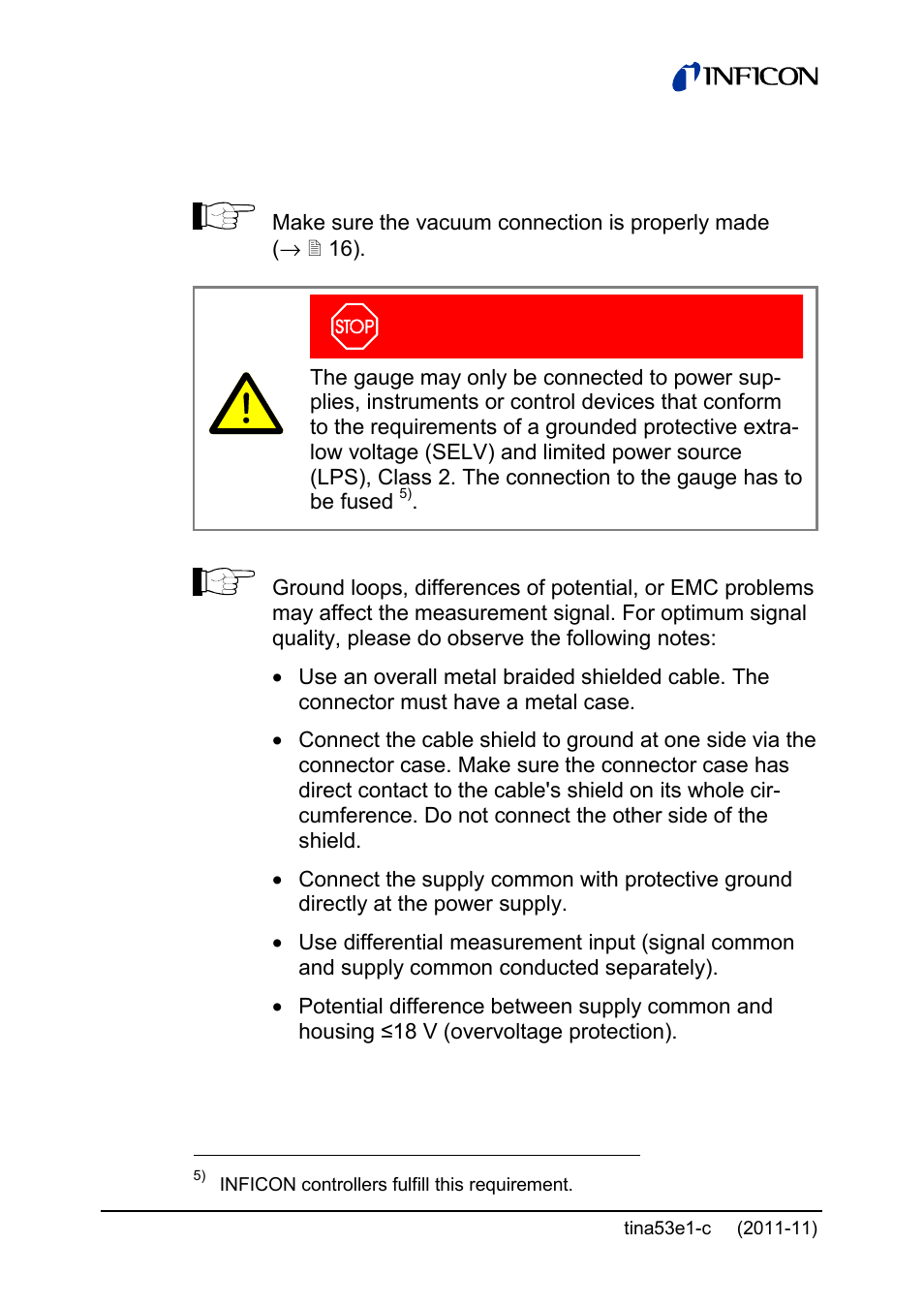2 power connection | INFICON SKY CDG160D 1 ... 1000 Torr / mbar User Manual | Page 20 / 44