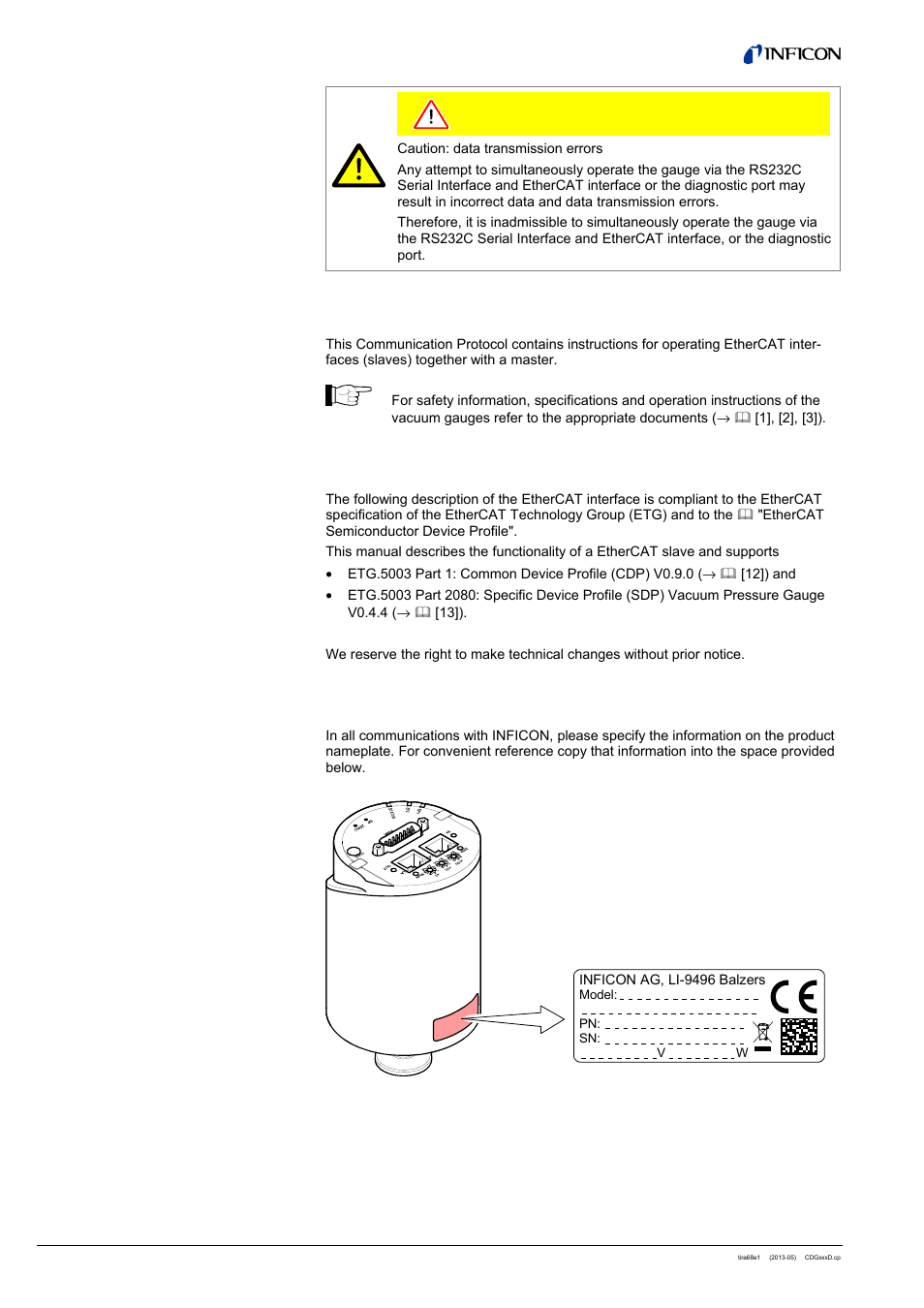 INFICON SKY CDGxxxD (EtherCAT) User Manual | Page 2 / 34